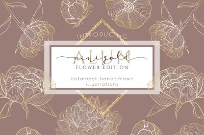 Gold Flower Clipart, Hand Drawn Wreath Leaves Illustration, Branding
