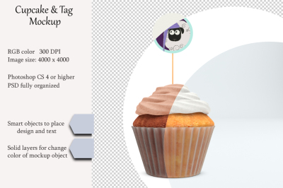 Cupcake tag mockup. Product place. PSD object mockup.