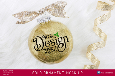 Gold Glitter Christmas or New Year Ornament Mock up