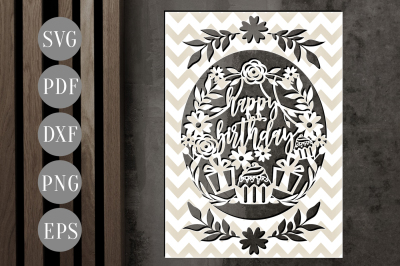  Birthday Card Papercut Cutting File&2C; Cupcake Clipart&2C; Floral PDF