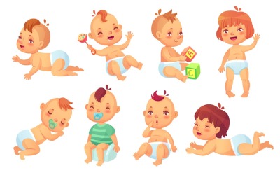 Cute baby. Happy cartoon babies, smiling and laughing toddler isolated