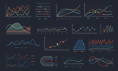 Line graph. Linear chart growth, business diagram graphs and colorful 