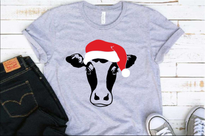 Cow Whit Christmas Hat SVG Farm heifer Santa Claus props  1087S
