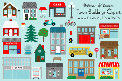 Town Buildings Clipart Graphics