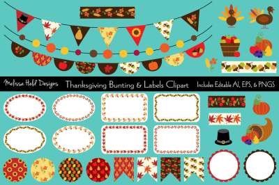 Thanksgiving Bunting &amp; Label Clipart