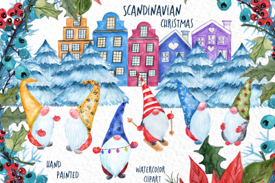 Watercolor Scandinavian Gnome, Christmas clipart