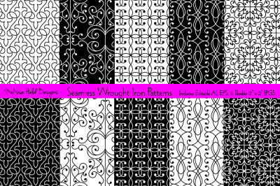 Seamless Black &amp; White Wrought Iron Patterns