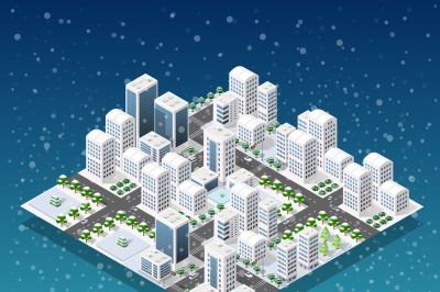 Christmas city isometric urban winter quarter