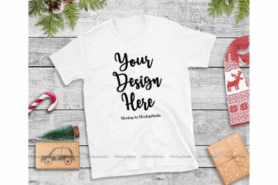 White Christmas Tshirt Mockup Flat Lay Holiday Shirt Display