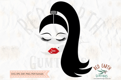 Girl with lashes, lips and genie ponytail SVG,PNG,EPS,DXF, PDF formats
