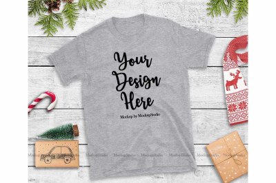 Sports Gray Christmas Tshirt Mockup Holiday Unisex Tee Flat Lay