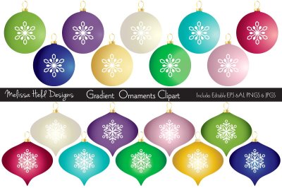 Gradient Christmas Ornaments Clipart