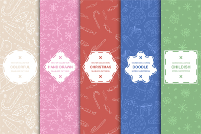 Doodle Christmas seamless patterns