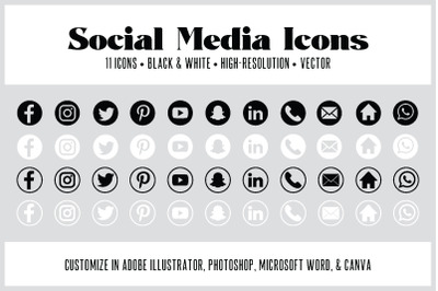 11 Customizable Social Media Icons, Canva Icons, Vector Icons  - PNG,