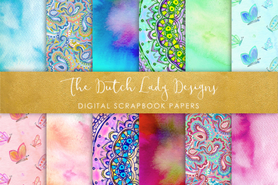 Holistic Watercolor Pattern Scrapbook Papers