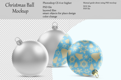 Christmas ball mockup. Product place. PSD object mockup.