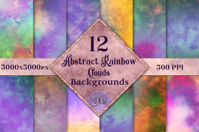 Abstract Rainbow Clouds Backgrounds - 12 Image Set