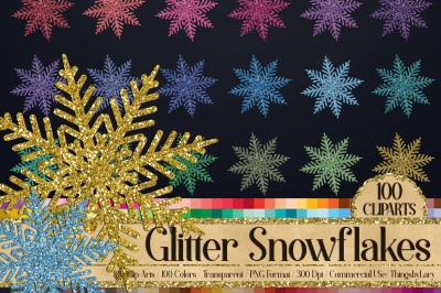 100 Glitter Snowflakes Christmas New Year Party Clip Arts