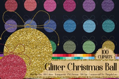 100 Glitter Winter Christmas Ball New Year Party Clip Arts