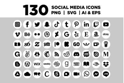 White Circle Social Media Icons Set