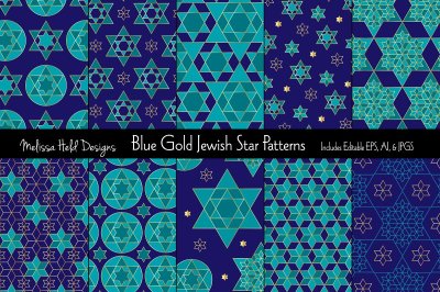 Blue Gold Jewish Star Patterns