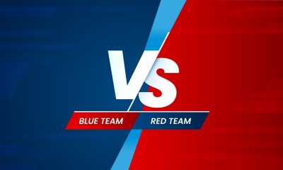 Versus screen. Vs battle headline, conflict duel between Red and Blue 