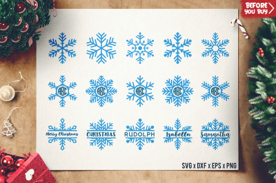 Snowflakes SVG - Snowflake Monogram - Split Snowflakes SVG