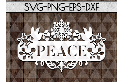 Peace Frame Cutting File, Christmas Decor Papercut, DXF, PDF