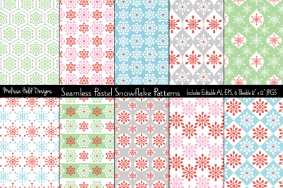 Seamless Pastel Snowflake Patterns