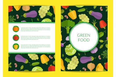 Vector flat vegetables card, brochure, flyer template for vegan