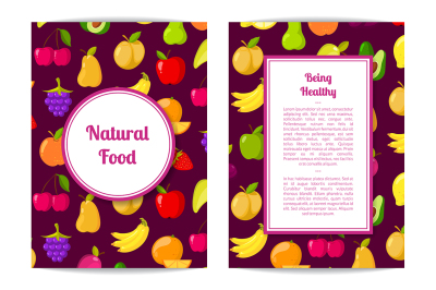 Vector flat fruits vegan, healthy food card, brochure, flyer template
