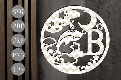 Letter B Monogram SVG&2C; Whale Papercut Template&2C; Baby Shower DXF&2C; PDF 