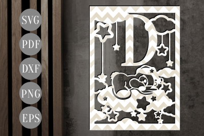 Letter D Monogram SVG&2C; Teddy Bear Papercut Template&2C; Baby DXF&2C; PDF 