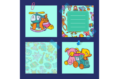 Vector notes set with children toys illustration