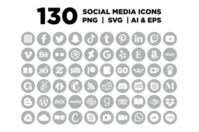 Gray Circle Social Media Icons Set