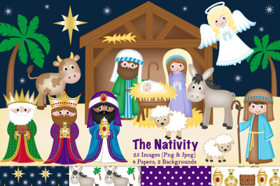 Christmas Nativity clipart, Nativity scene graphics &amp; illustrations