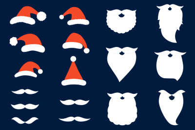 Santa hat clipart, Santa beard and mustache clip art set
