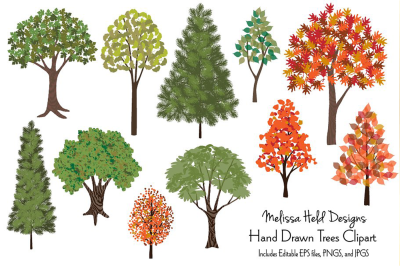 Hand Drawn Seasonal Trees Clipart