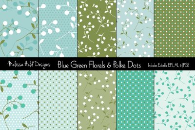 Blue Green Florals & Polka Dots