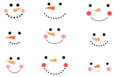 Cute snowmen faces clipart set, Funny winter snowman eye mouth nose  