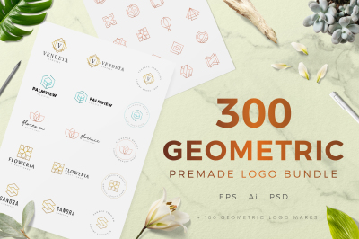 300 Geometric Premade Logo Bundle