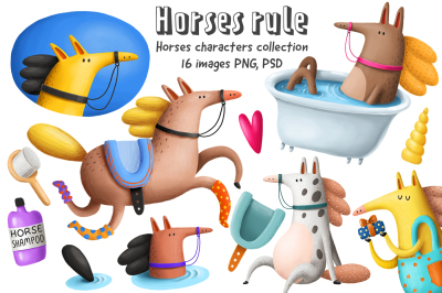 Set of cartoon horses