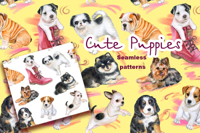 Funny puppies. Seamless Pattern