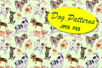 Watercolor. Seamless pattern with dogs
