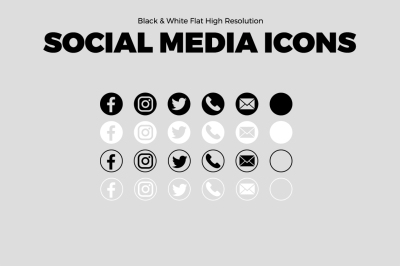 5 Black &amp; White Social Media Icons - SVG, PNG, AI, EPS, PSD