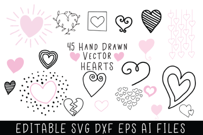 45 Hand Drawn Vector Hearts