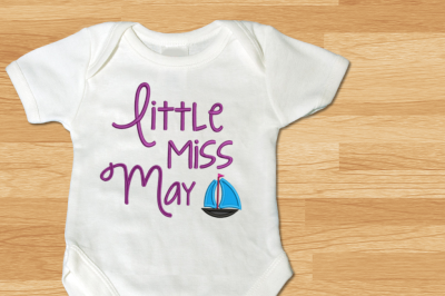 Little Miss May Sailboat | Applique Embroidery