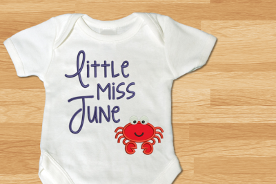 Little Miss June Crab | Applique Embroidery