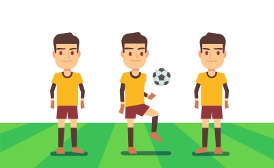 Three soccer players on green field vector illustration