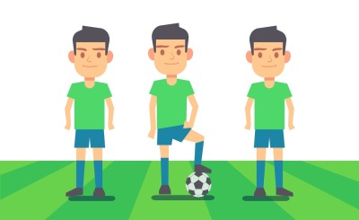 Three soccer players on green field vector illustration